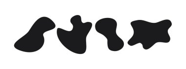 Siyah sıvı kütle şekilleri. Bir dizi düzensiz akışkan şekil. Basit yuvarlak pürüzsüz su formlarının vektör siluetleri