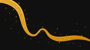 Koyu arkaplanda parlak ve parıltılı bir etkisi olan altın dalga. Parıltılı parıltılı altın dalga çizgileri