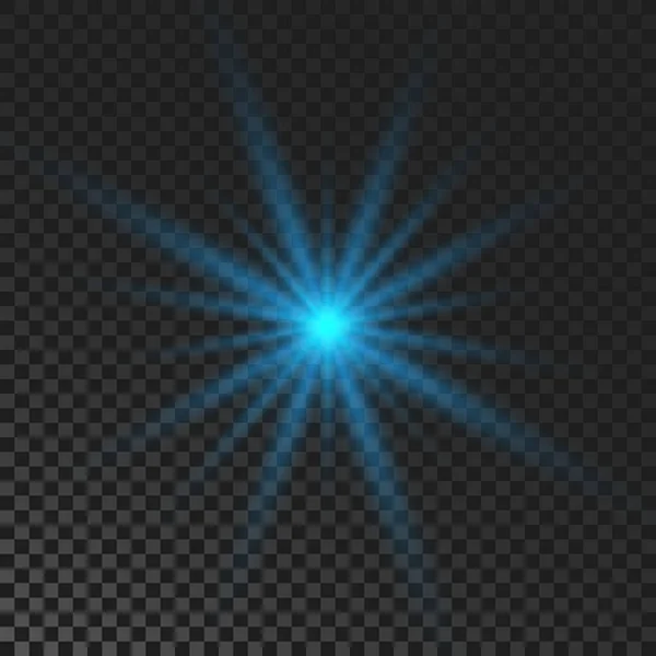 Sparkling Star Blue Glowing Flickering Flashing Light Dark Transparent Background — Stok Vektör