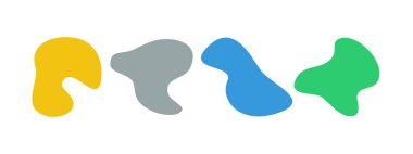 Renkli sıvı damlacıklar. Bir dizi düzensiz akışkan şekil. Basit yuvarlak pürüzsüz su formlarının vektör siluetleri