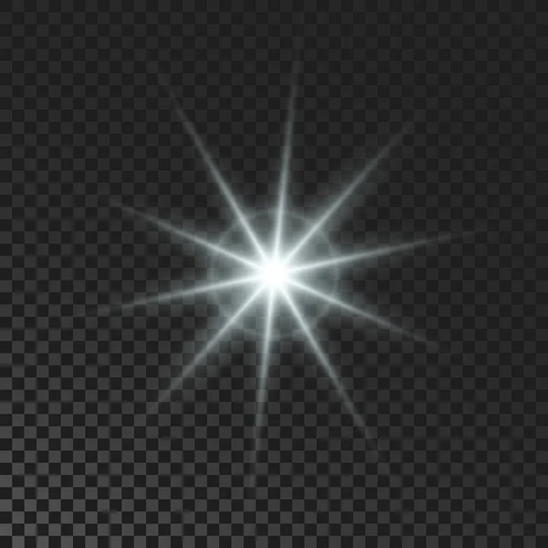 Sparkling Star White Glowing Flickering Flashing Light Dark Transparent Background — Stock Vector