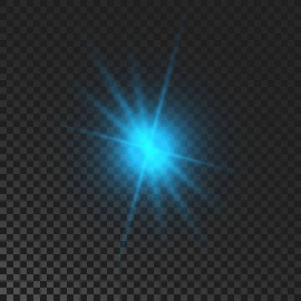 Sparkling Star Blue Glowing Flickering Flashing Light Dark Transparent Background —  Vetores de Stock