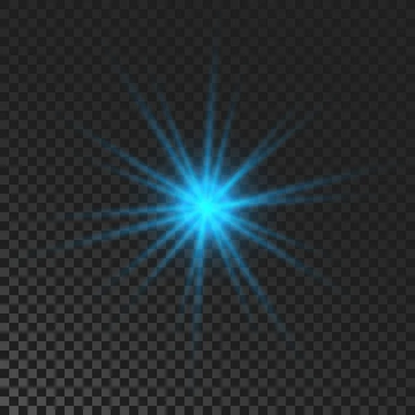 Sparkling Star Blue Glowing Flickering Flashing Light Dark Transparent Background — Vettoriale Stock