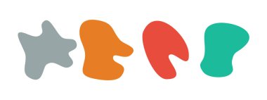 Renkli sıvı damlacıklar. Bir dizi düzensiz akışkan şekil. Basit yuvarlak pürüzsüz su formlarının vektör siluetleri