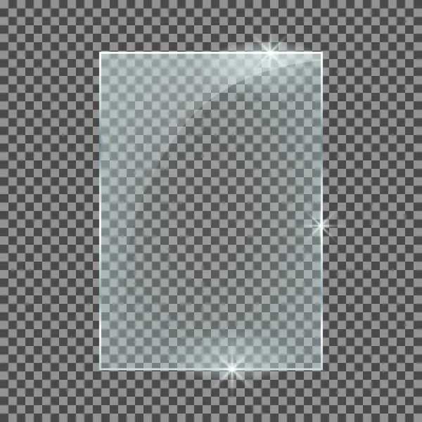垂直玻璃板隔离在透明的背景上 有反射和灯光效果的矢量玻璃 — 图库矢量图片