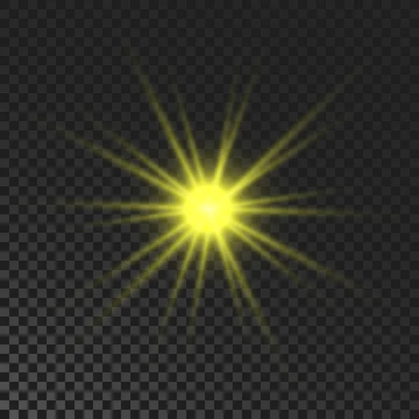 Sparkling Star Yellow Glowing Flickering Flashing Light Dark Transparent Background — Stok Vektör