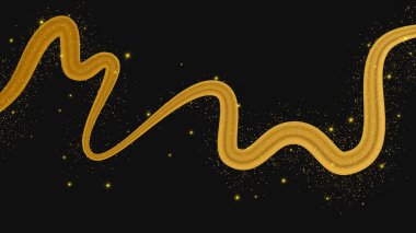 Koyu arkaplanda parlak ve parıltılı bir etkisi olan altın dalga. Parıltılı parıltılı altın dalga çizgileri