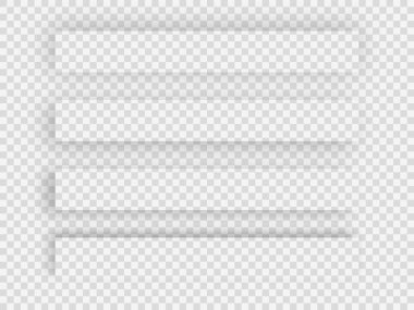 Bir dizi gölge. Şeffaf arkaplanda gölge etkileri var. Tasarım için vektör ögeleri