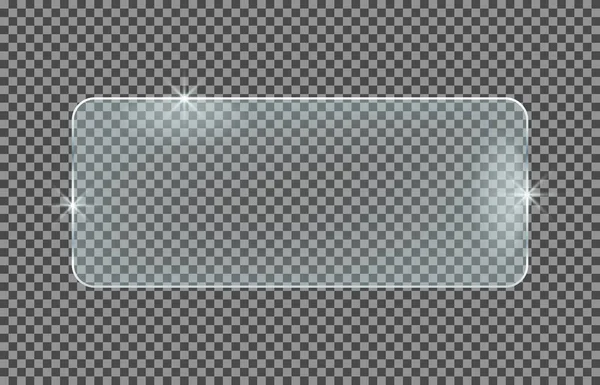 Afgeronde Rechthoekige Glasplaat Geïsoleerd Een Transparante Achtergrond Vectorglas Met Reflectie — Stockvector