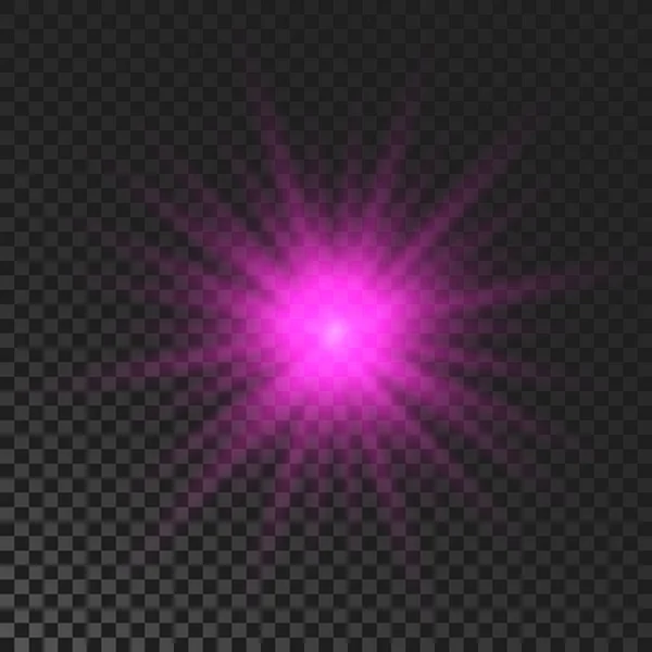 Sparkling Star Purple Glowing Flickering Flashing Light Dark Transparent Background — Διανυσματικό Αρχείο