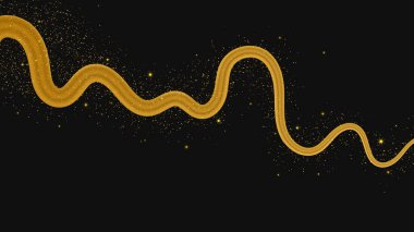 Koyu arkaplanda parlak ve parıltılı bir etkisi olan altın dalga. Parıltılı parıltılı altın dalga çizgileri