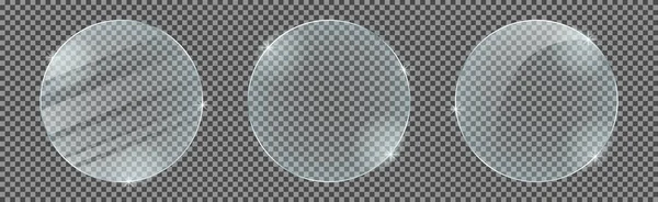 Set Circle Glass Plates Isolated Transparent Background Vector Glass Reflection — 스톡 벡터