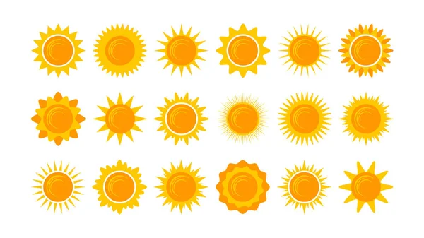 Yellow Shining Sun Icons Set Vector Summer Symbols Isolated Nature — 图库矢量图片