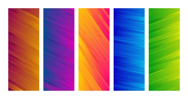 Set Dynamic Backgrounds Diagonal Lines Colorful Gradient Straight Lines Shadows — Stockvector