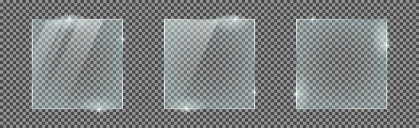 Set Square Glass Plates Isolated Transparent Background Vector Glass Reflection — Stockvector