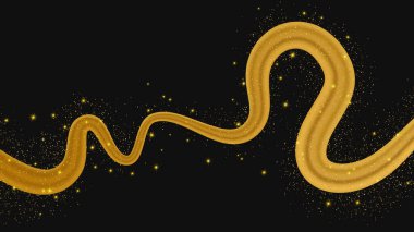 Koyu arkaplanda parlak ve parıltılı bir etkisi olan altın dalga. Parıltılı parıltılı altın dalga çizgileri