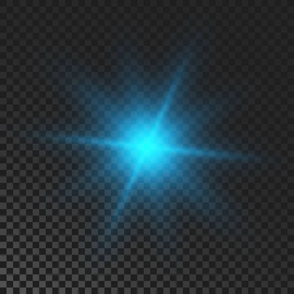 Sparkling Star Blue Glowing Flickering Flashing Light Dark Transparent Background — ストックベクタ