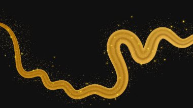 Koyu arkaplanda parlak ve parıltılı bir etkisi olan altın dalga. Parıltılı parıltılı altın dalga çizgileri
