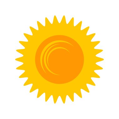 Yellow shining sun icon. Vector summer symbol, isolated nature sky object on white background