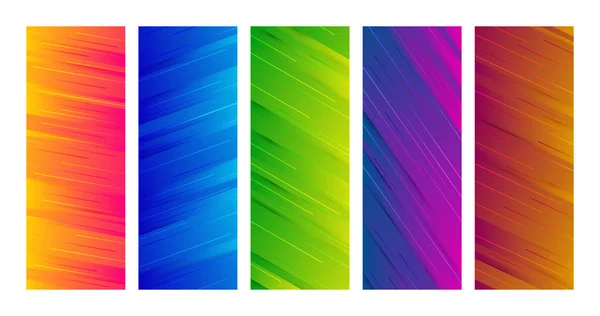 Set Dynamic Backgrounds Diagonal Lines Colorful Gradient Straight Lines Shadows —  Vetores de Stock