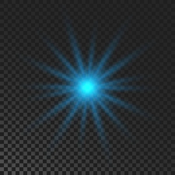 Sparkling Star Blue Glowing Flickering Flashing Light Dark Transparent Background — Wektor stockowy