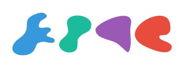 Renkli sıvı damlacıklar. Bir dizi düzensiz akışkan şekil. Basit yuvarlak pürüzsüz su formlarının vektör siluetleri