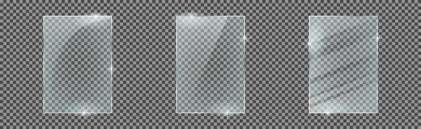 Set Vertical Rectangle Glass Plates Isolated Transparent Background Vector Glass — ストックベクタ