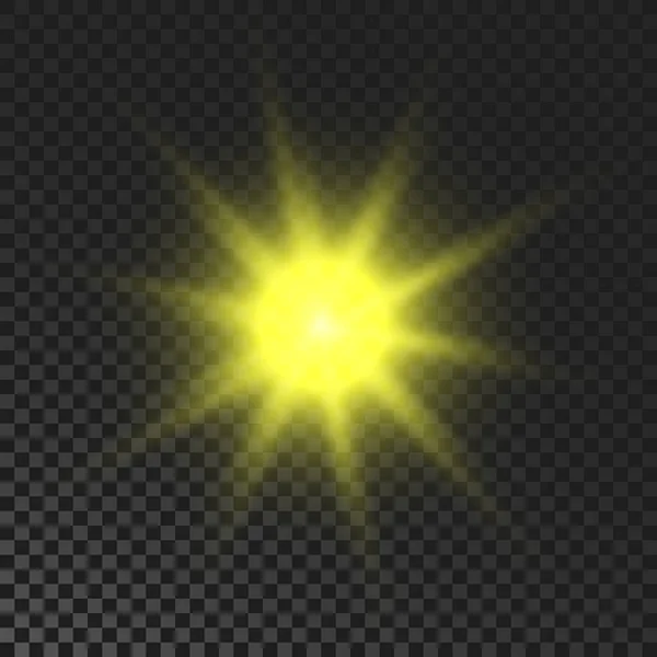 Sparkling Star Yellow Glowing Flickering Flashing Light Dark Transparent Background — стоковый вектор