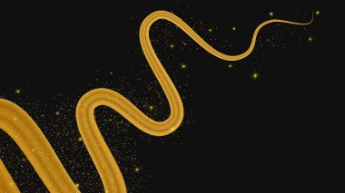 Koyu arkaplanda parlak ve parıltılı bir etkisi olan altın dalga. Parıltılı parıltılı altın dalga çizgileri