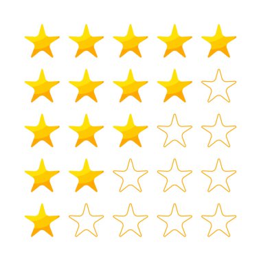 Set of ratings from one to five stars. Yellow rating stars on white background. Feedback evaluation in vector