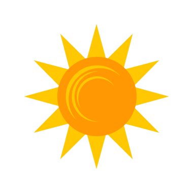 Yellow shining sun icon. Vector summer symbol, isolated nature sky object on white background