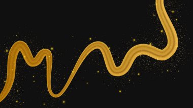 Koyu arkaplanda parlak ve parıltılı bir etkisi olan altın dalga. Parıltılı parıltılı altın dalga çizgileri