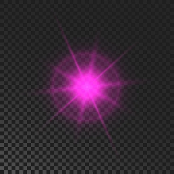 Sparkling Star Purple Glowing Flickering Flashing Light Dark Transparent Background — Stockvector