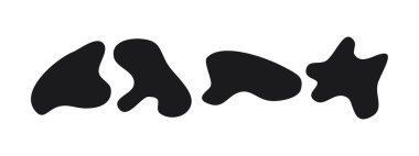 Siyah sıvı kütle şekilleri. Bir dizi düzensiz akışkan şekil. Basit yuvarlak pürüzsüz su formlarının vektör siluetleri