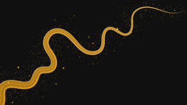 Koyu arkaplanda parlak ve parıltılı bir etkisi olan altın dalga. Parıltılı parıltılı altın dalga çizgileri