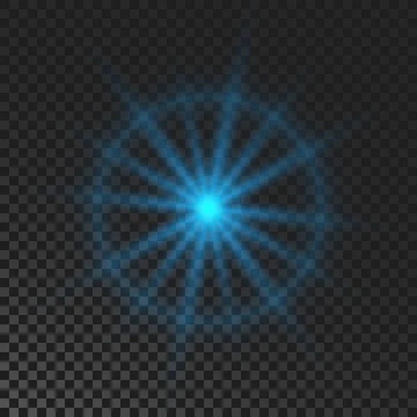 Sparkling Star Blue Glowing Flickering Flashing Light Dark Transparent Background — Vetor de Stock