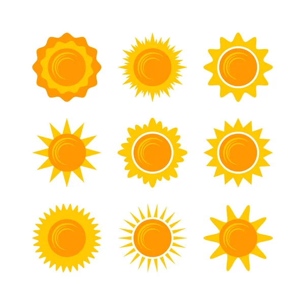 Yellow Shining Sun Icons Set Vector Summer Symbols Isolated Nature — 图库矢量图片