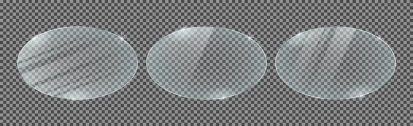 Set Oval Glass Plates Isolated Transparent Background Vector Glass Reflection — Vettoriale Stock