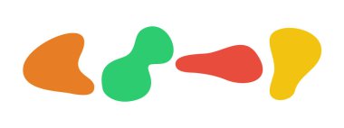 Renkli sıvı damlacıklar. Bir dizi düzensiz akışkan şekil. Basit yuvarlak pürüzsüz su formlarının vektör siluetleri