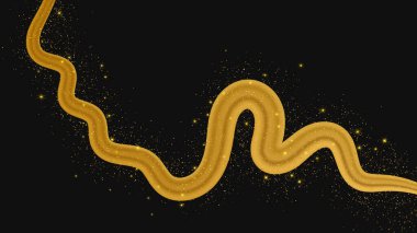 Koyu arkaplanda parlak ve parıltılı bir etkisi olan altın dalga. Parıltılı parıltılı altın dalga çizgileri
