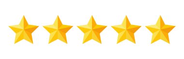 Five stars rating button. Yellow rating stars on white background. Feedback evaluation in vector