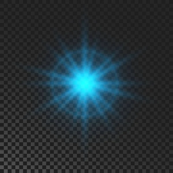 Sparkling Star Blue Glowing Flickering Flashing Light Dark Transparent Background — ストックベクタ