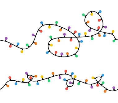 Seamless Christmas lights. Set of two vector strings of colorful holiday lights for xmas cards, banners, posters, ect