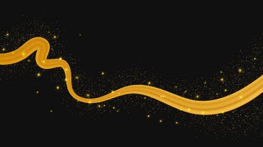 Koyu arkaplanda parlak ve parıltılı bir etkisi olan altın dalga. Parıltılı parıltılı altın dalga çizgileri