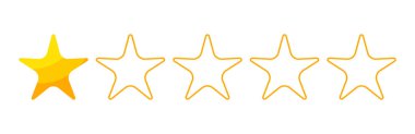 One stars rating button. Yellow rating stars on white background. Feedback evaluation in vector