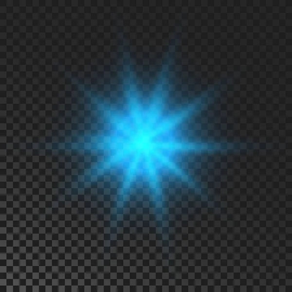 Sparkling Star Blue Glowing Flickering Flashing Light Dark Transparent Background — Wektor stockowy