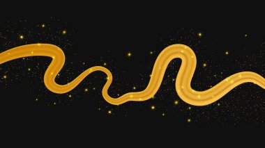 Koyu arkaplanda parlak ve parıltılı bir etkisi olan altın dalga. Parıltılı parıltılı altın dalga çizgileri