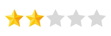 Two stars rating button. Yellow rating stars on white background. Feedback evaluation in vector