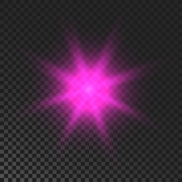 Sparkling Star Purple Glowing Flickering Flashing Light Dark Transparent Background — ストックベクタ