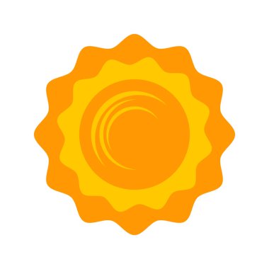 Yellow shining sun icon. Vector summer symbol, isolated nature sky object on white background